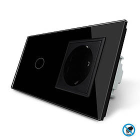 Безконтактний вимикач 1 сенсор 1 розетка Livolo чорний скло (VL-C701/C7C1EU-PRO-12)