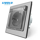 Розетка вологозахисна з кришкою Livolo сірий скло (VL-C7C1EUWF-15), фото 3