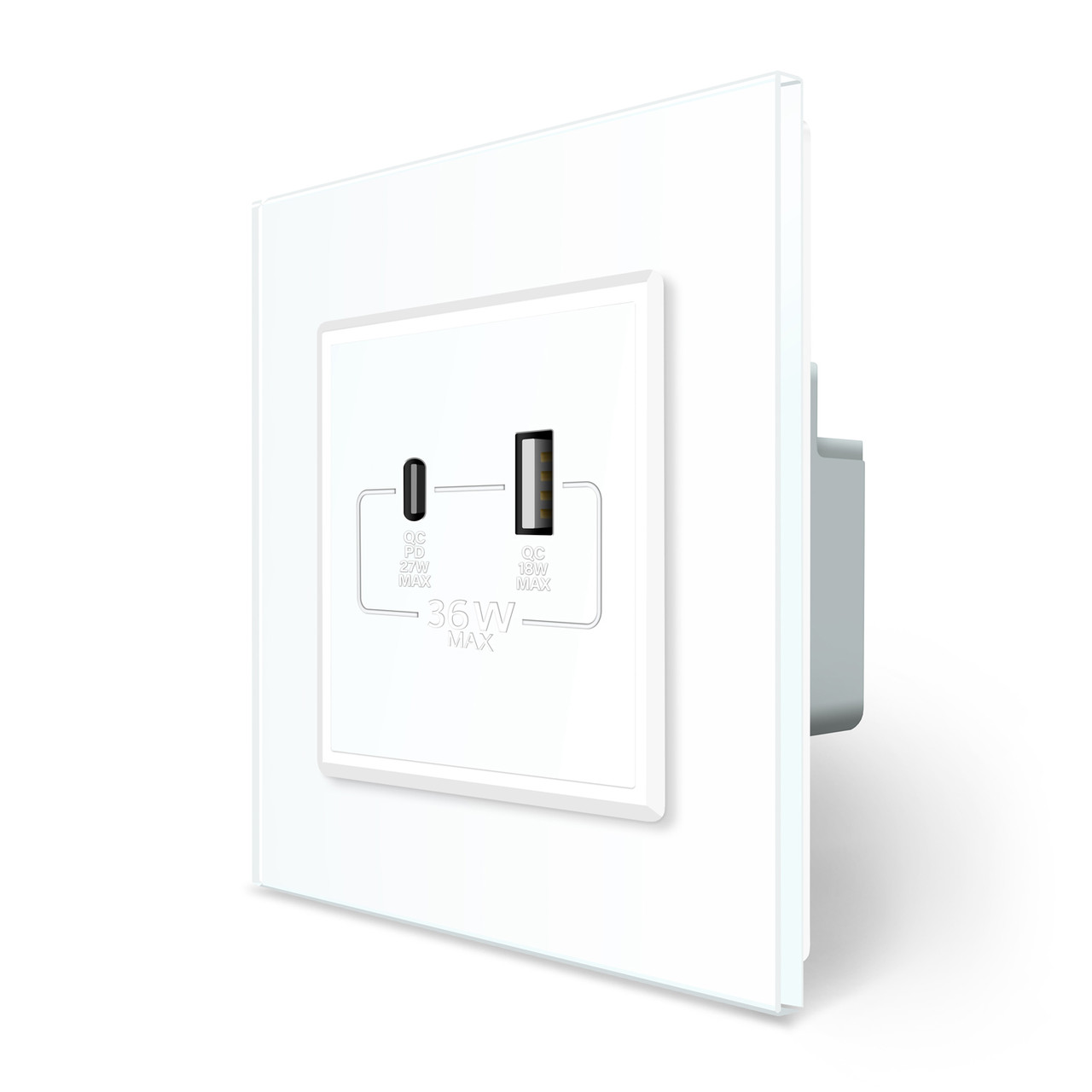 Розетка USB-A та USB-C 36W Livolo білий скло (VL-C7FCUA18W.UC18W-2WP)