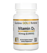 California Gold Nutrition, вітамін D3, 50 мг (2000 МО), 90 капсул із риб’ячого желатину