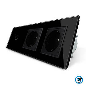 Безконтактний вимикач 1 сенсор 2 розетки Livolo чорний скло (VL-C701/C7C2EU-PRO-12)