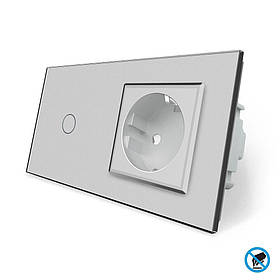 Безконтактний вимикач 1 сенсор 1 розетка Livolo сірий скло (VL-C701/C7C1EU-PRO-15)
