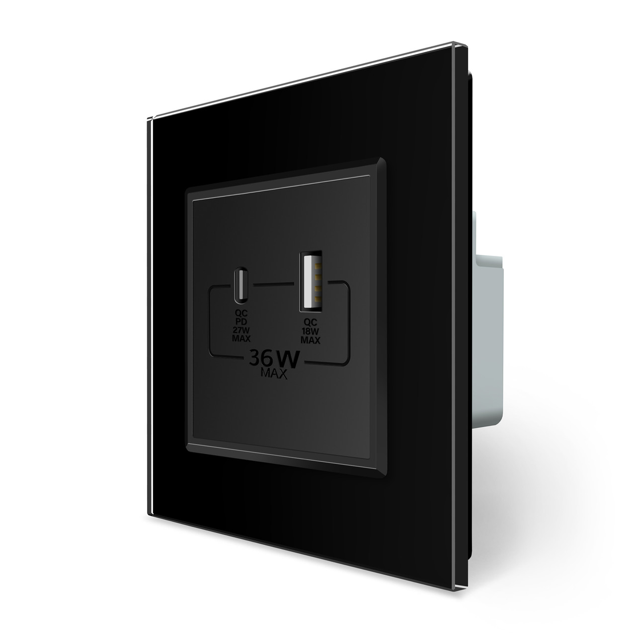 Розетка USB-A та USB-C 36W Livolo чорний скло (VL-C7FCUA18W.UC18W-2BP)