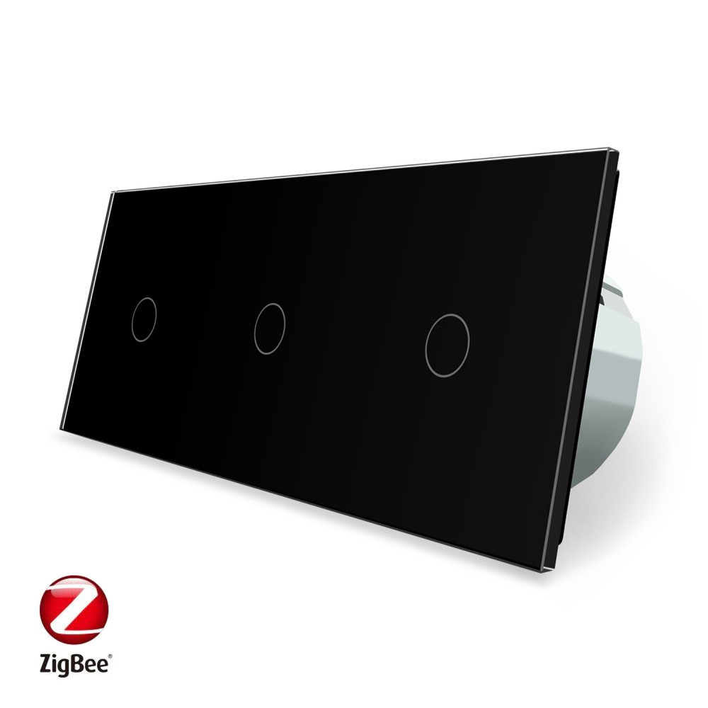 Розумний сенсорний ZigBee вимикач 3 сенсорів (1-1-1) Livolo чорний (VL-C701Z/C701Z/C701Z-12)