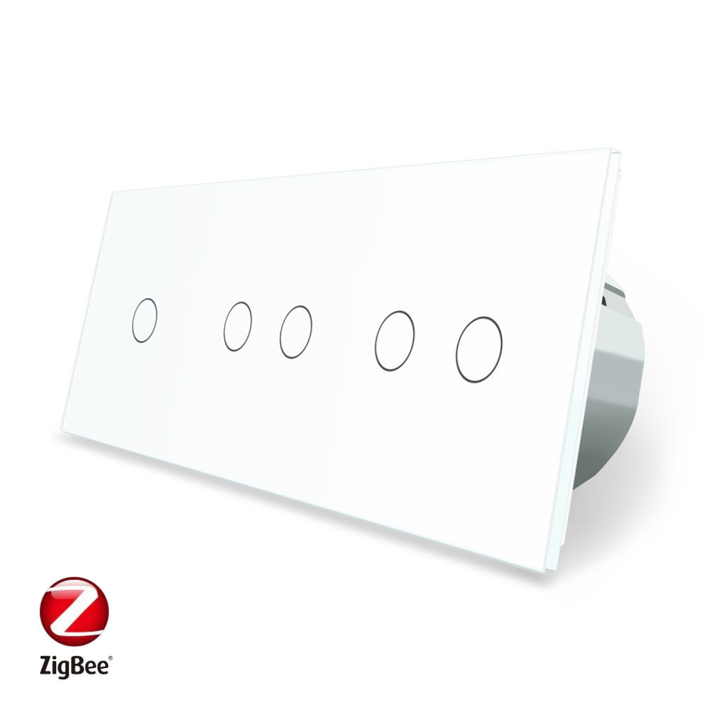 Розумний сенсорний ZigBee вимикач 5 сенсорів (1-2-2) Livolo білий скло (VL-C701Z/C702Z/C702Z-11)