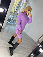Женское вязаное платье Милана с горлом сиреневое вязка крупная резинка длина до колена размер единый 42 44 46