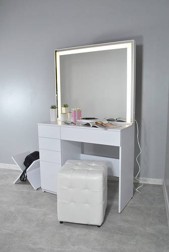 Визажный стол для макияжа на одну тумбу с LED подсветкою и системой ...