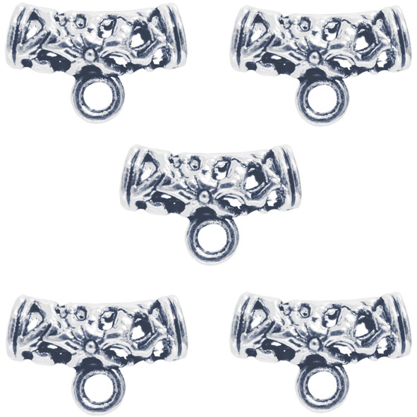 Набір 5 шт Бейли Трубка Ажурна 15 мм Отвір 3 мм, Метал Сріблястий, Тримач Кулона Підвіски, Фурнітура Біжутерія, фото 1