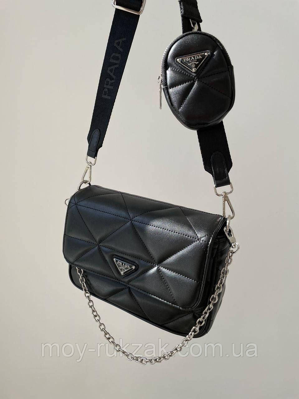 Жіноча сумка Prada, 2в 1, тканинний ремінь, гаманець, 24*19 см, 931087 - фото 2 - id-p1416421905