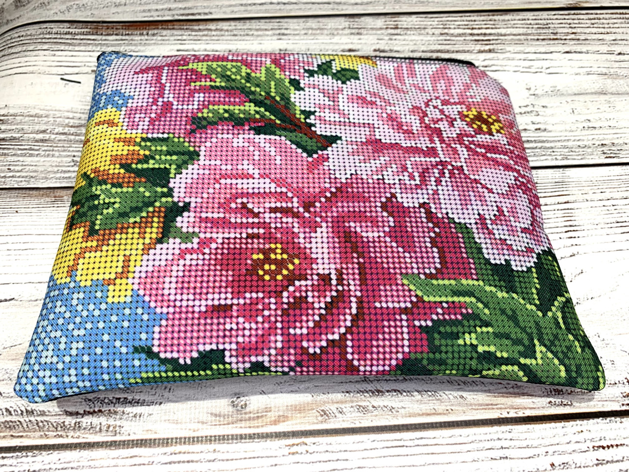 Заготовка під косметичку Квіти. Чорна. Тканинна, фото 1