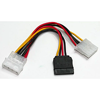 Переходник питания Molex (M) - SATA (F) + Molex (F), 13 см, Cablexpert (CC-SATA-PSY2)