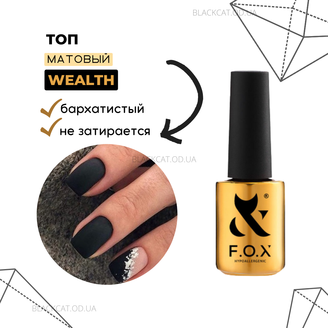 Матовий топ F. O. X верхнє матове покриття без липкого шару Matt Top Wealth 7мл
