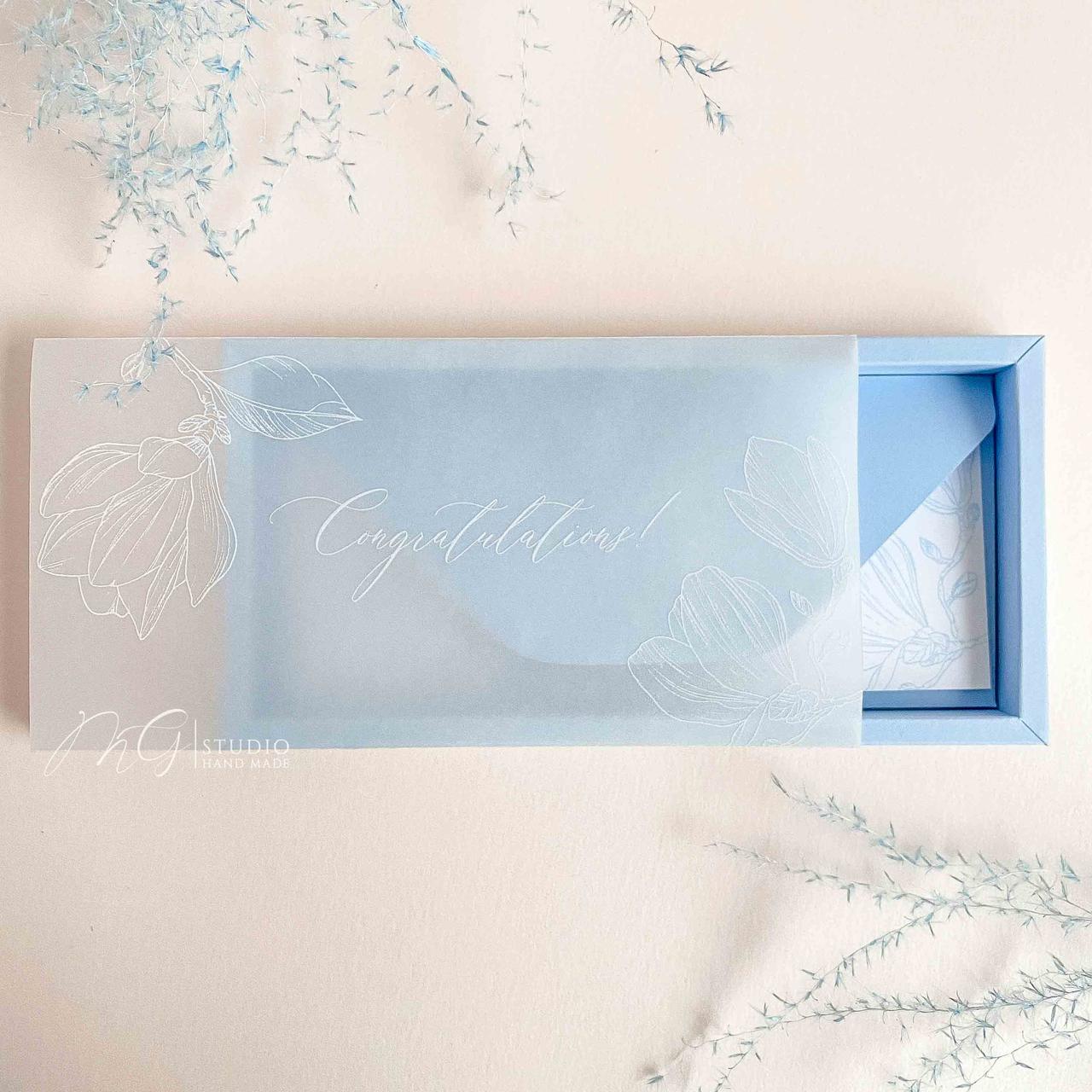 Gift box Magnolia голубой Конверт ручной работы на свадьбу, день рожденя, юбилей - фото 3 - id-p1689534399