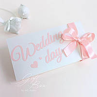 Gift box Wedding day белый с розовым бантом Конверт для свадебного подарка