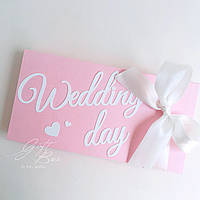 Gift box Wedding day розовый с белым бантом Свадебный конверт для денег