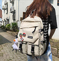 Рюкзак в корейском стиле с игрушкой-брелоком уточка утка унисекс для ноутбука учебы в расцветках Бежевый