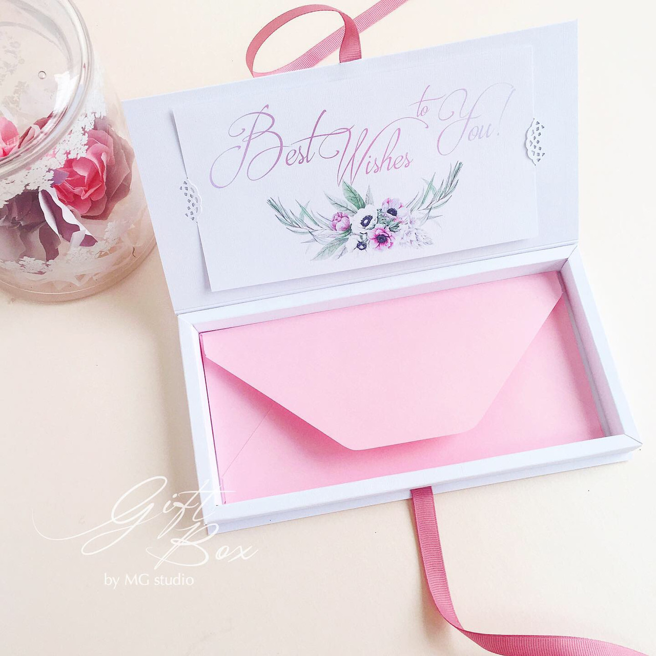 Gift box Sofia розовый Конверт для денежного подарка на день рождения женщины, девушки - фото 5 - id-p1689537073