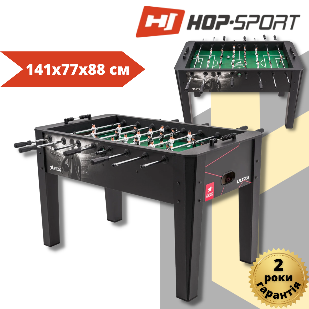 Настільний футбол Hop-Sport Ultra чорний, для дому та офісу, Професійний великий на штангах