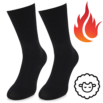 Вовняні чоловічі термошкарпетки 42-45, Чорні / Зимові високі трекінгові шкарпетки / Шкарпетки для спорту