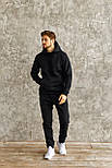 Спортивний костюм чоловічий теплий зимовий на флісі з капюшоном Туреччина чорний. Живе фото, фото 2