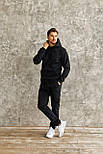 Спортивний костюм чоловічий теплий зимовий на флісі з капюшоном Туреччина чорний. Живе фото, фото 3