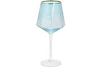 Набор (4шт.) стеклянных бокалов для красного вина с золотым кантом Monaco 570мл, цвет - голубой