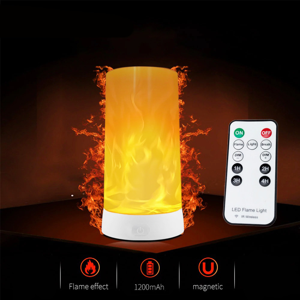 Светильник светодиодный c эффектом пламени Led Flame Light лампа-ночник на батарейках с пультом (TO) - фото 1 - id-p1683621669