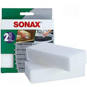 Губка меламінова для очищення забруднень салону та кузова авто SONAX Dirt Eraser, 2 шт Упаковка