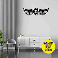 Вінілова інтер'єрна наклейка декор на стіну та шпалери (скло, меблі, дзеркало, метал) "Крила. Літера (літери будь-якою мовою)" з