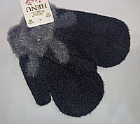 Варежки меховые тёплые из шерсти детские Henu модель 807 (чёрные)