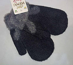 Рукавички хутряні теплі з вовни дитячі Henu модель 807 (чорні)