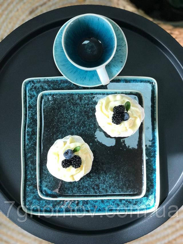 Тарілка квадратна керамічна синя Лазурит 20,5 см