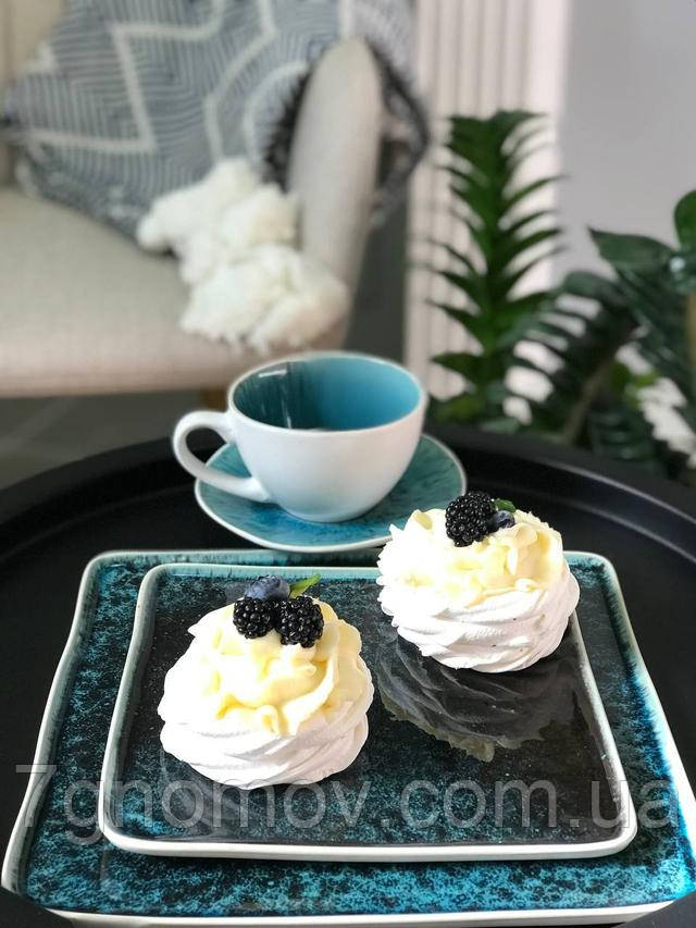 Тарілка квадратна керамічна синя Лазурит 20,5 см