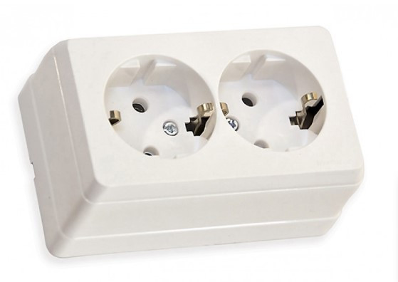 Розетка подвійна, з/з, 16А, білий 47-20-35 Арт.26603