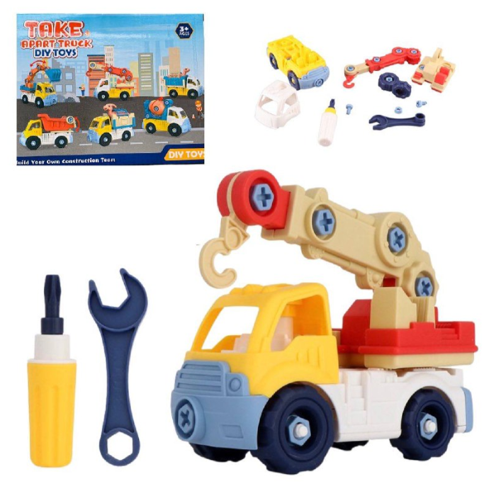 Дитяча машинка-конструктор 366 на шурупах, спецтехніка з ключем та викруткою Кран, фото 1