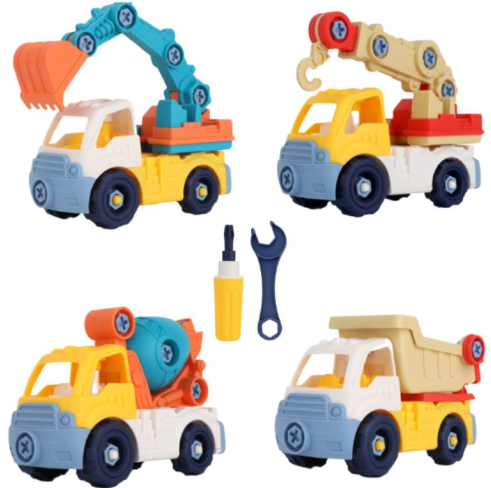 Дитячий набір машинка-конструктор 366 на шурупах, спецтехніка з ключем та викруткою  4 шт, фото 1