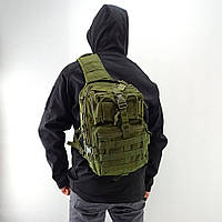 Тактичний однолямковий рюкзак барсетка 15 літрів міський сумка слінг Tactical з системою M.O.L.L.E Olive