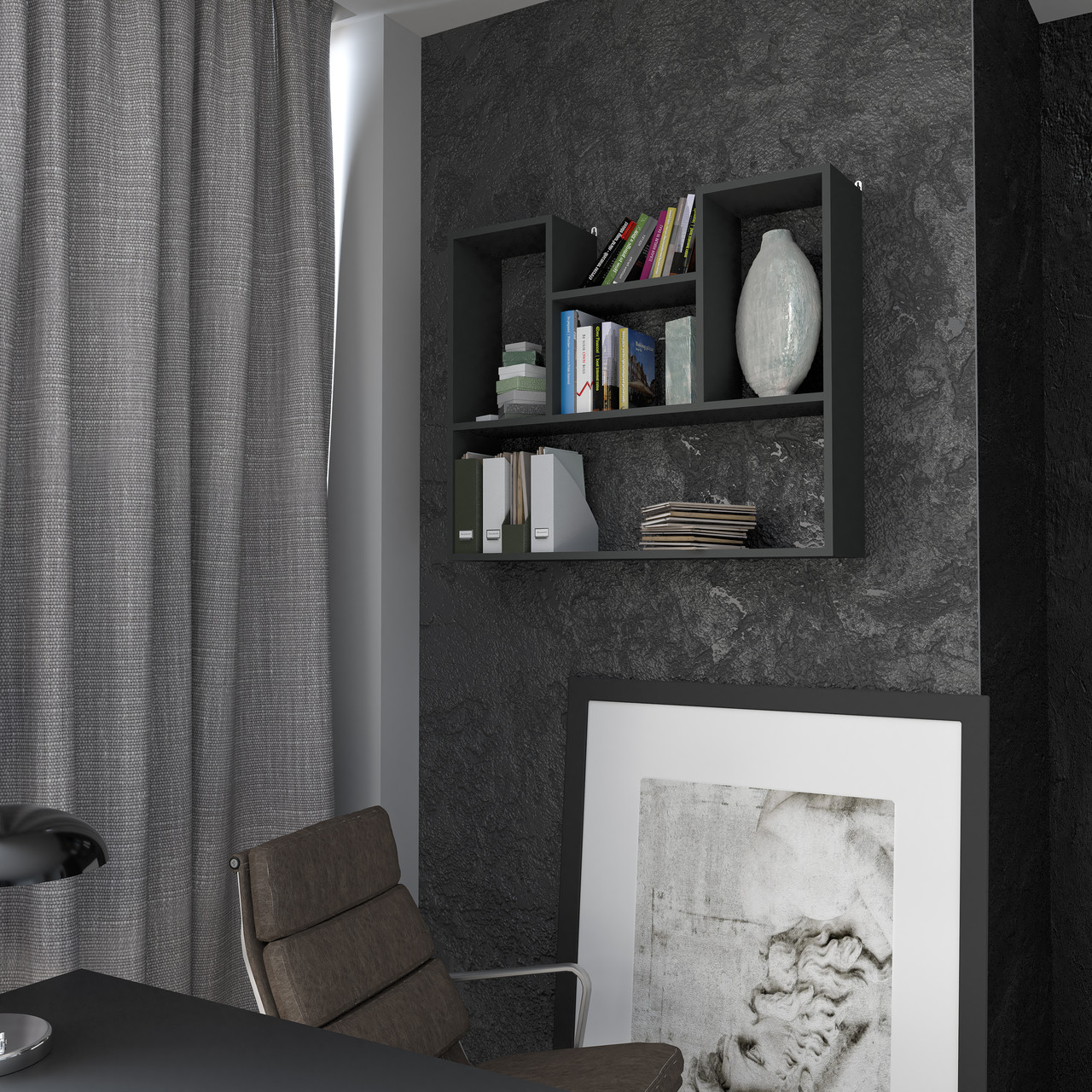 Полиця навісна для книг Ш900*В750*Г200 антрацит, фото 1