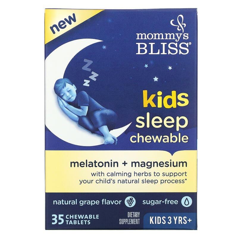 Mommy's Bliss, Kids Sleep Chewable, мелатонін + магній для гарного сну, дітям від 3 років, натуральний виноград, 35 жувальних табл