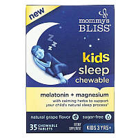 Mommy's Bliss, мелатонин + магний, для детей от 3 лет, натуральный виноград, 35 жевательных таблеток