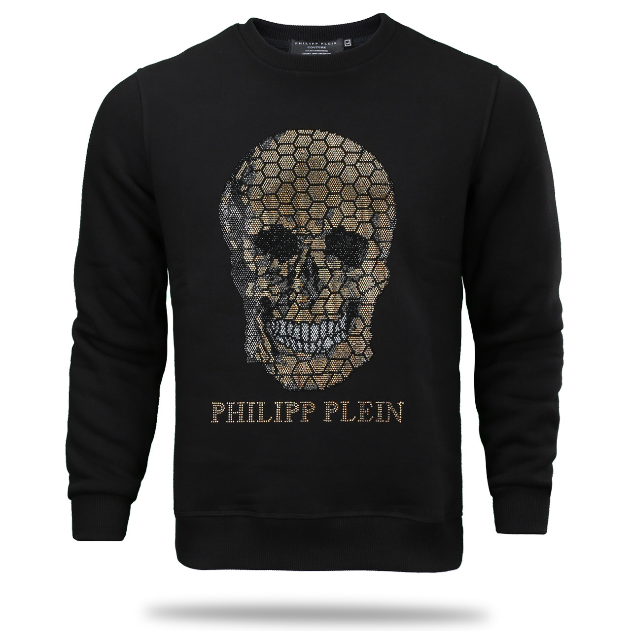 Світшот осінь-зима чоловічий чорний PHILIPP PLEIN #61 зі стразами жовтими BLK L (Р) 22-515-003 S