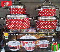 Набор кастрюль из нержавейки для всех видов плит German Family, Кухонная посуда с антипригарным покрытием