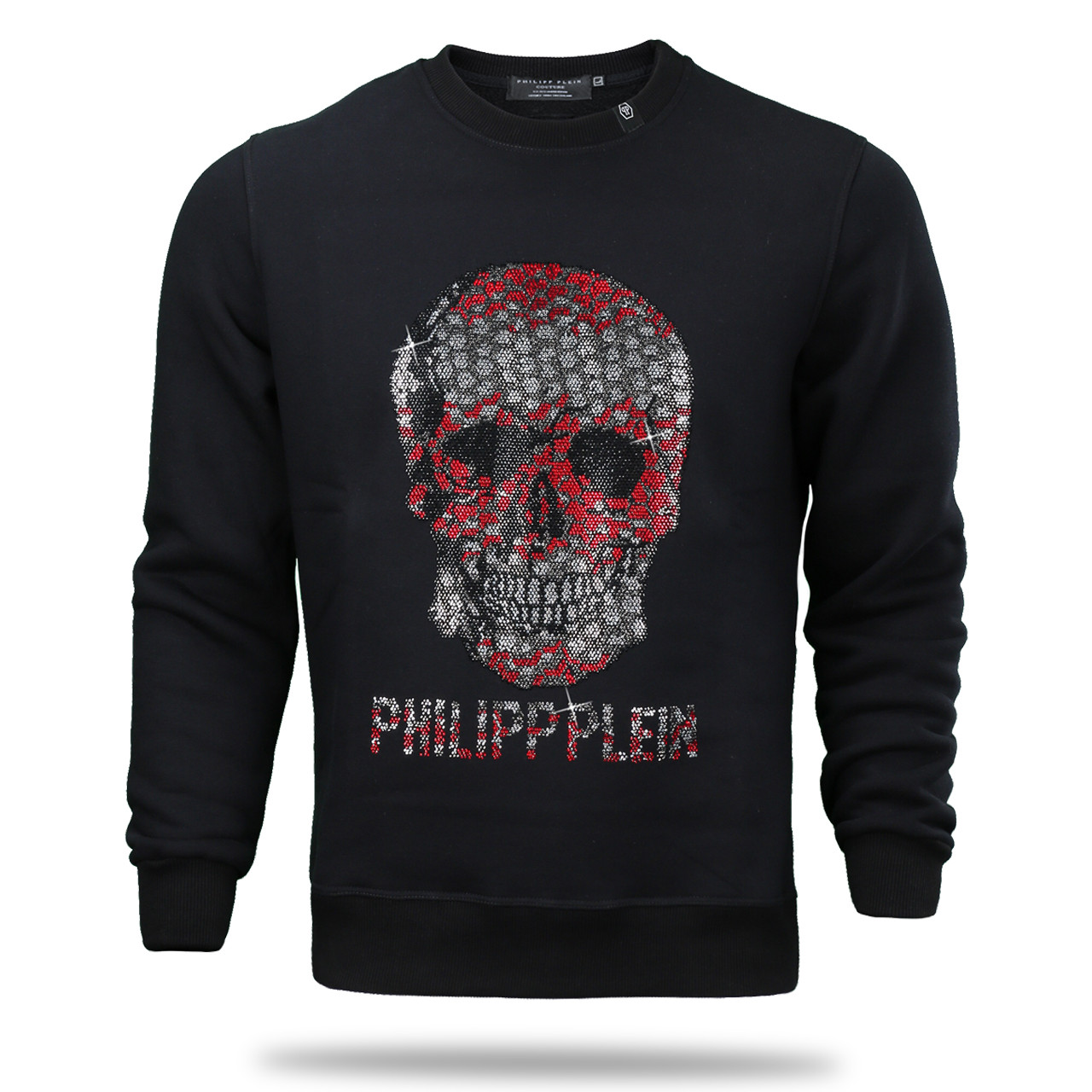 Світшот осінь-зима чоловічий чорний PHILIPP PLEIN #61 зі стразами червоними BLK L (Р) 22-515-003 S