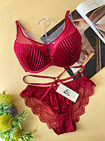 75С Привлекательный бордовый комплект женского белья с кружевом