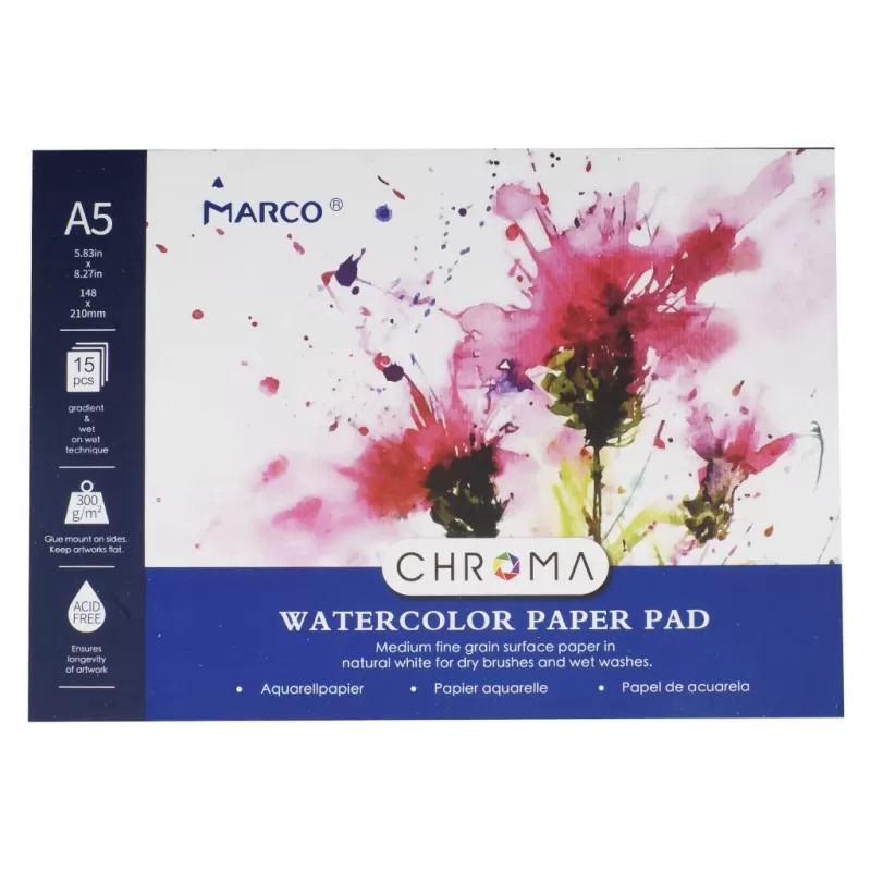 Альбом для акварелі А5 15 аркушів 300 г/м2 Marco Chroma 1071B-15CBP, 937178, фото 1