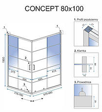 Душова кабіна REA CONCEPT BLACK 80х100, фото 3