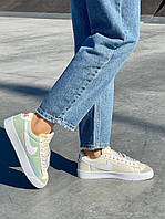 Женские кроссовки Nike Blazer Low 77 Vintage Leather Green Beige (светло-зелёные с бежевым) низкие кеды L0598