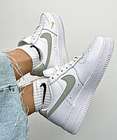 Женские кроссовки Nike Air Force White Green (белые с зелёным) низкие модные современные кроссы 5956 топ