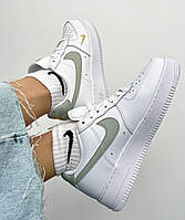 Женские кроссовки Nike Air Force White Green (белые с зелёным) низкие модные современные кроссы 5956 топ 38