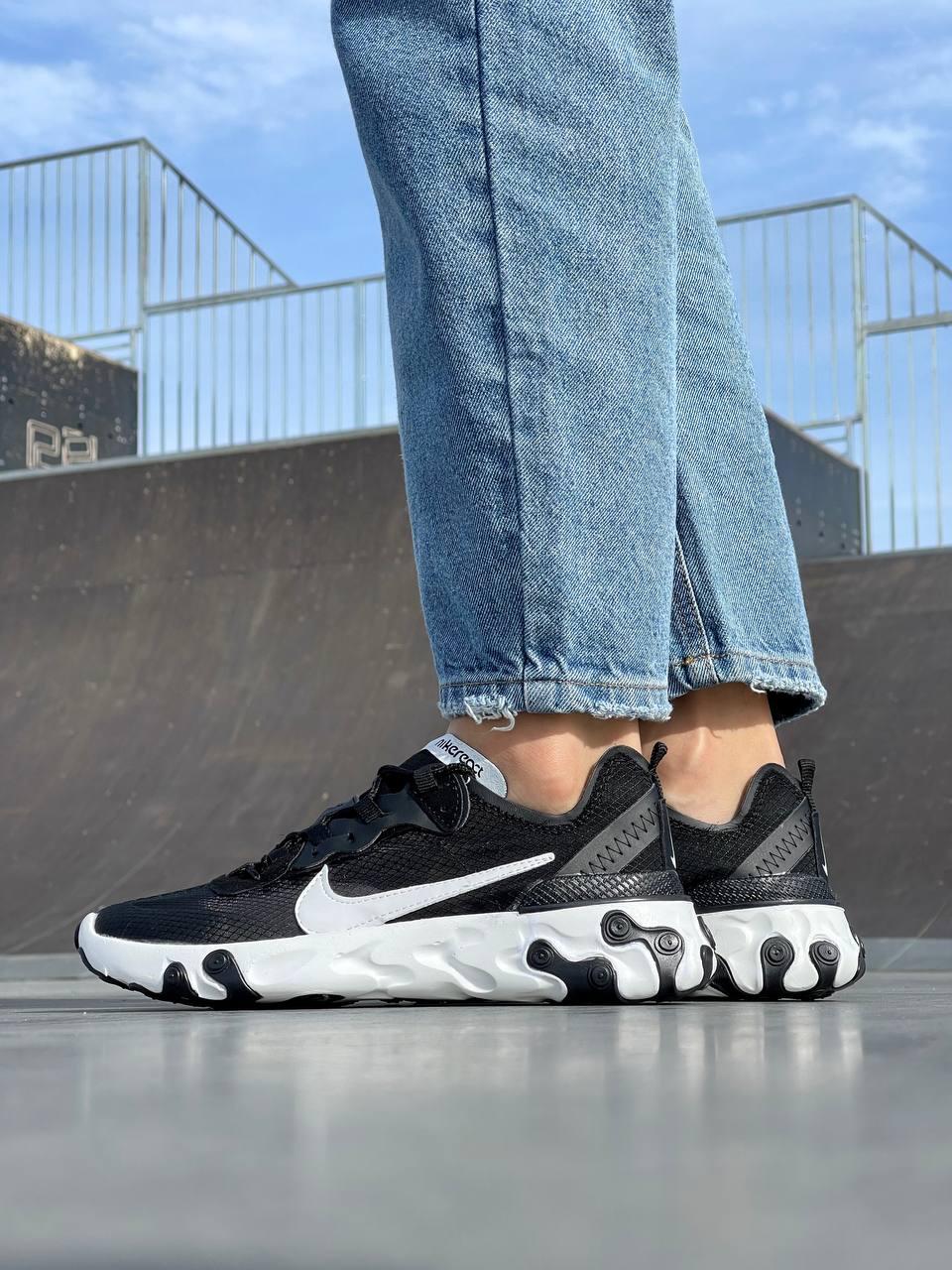 Женские кроссовки Nike React Element 87 Black (чёрные с белым) мягкие лёгкие спортивные кроссы L0638 топ - фото 2 - id-p1689806960